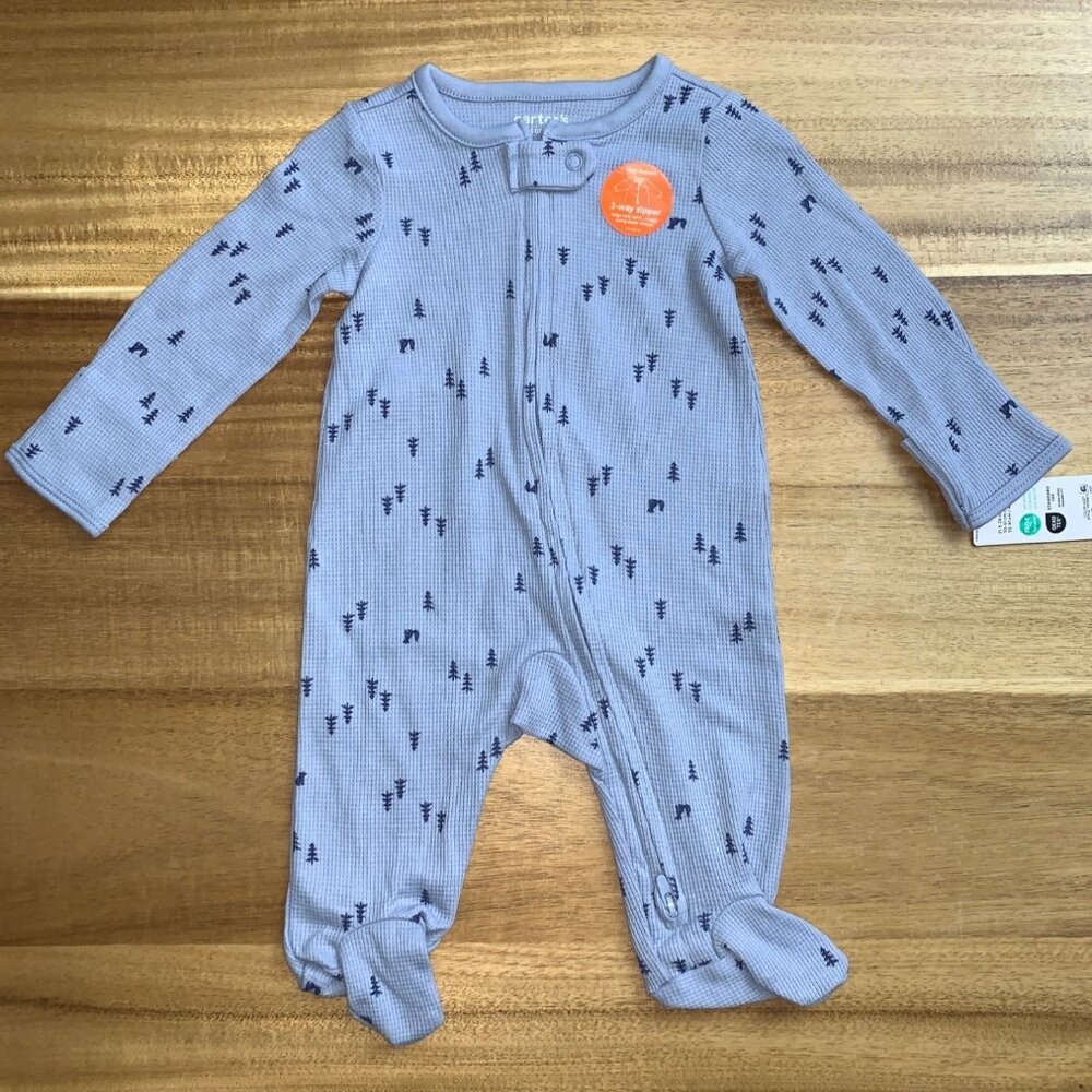 Carter's Newborn Baby Boy Blue Footed Sleeper Pajamas 2-Way Zipper Size 0M - Picture 2 of 6